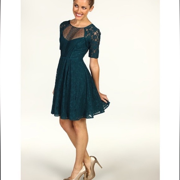 BCBGMaxazria Julya Teal Green Dress Special Occasion Lace Cocktail Sz 6 - Picture 2 of 12